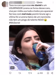 Print dos comentários sobre Mel Maia, MC Daniel e Lorena Maria