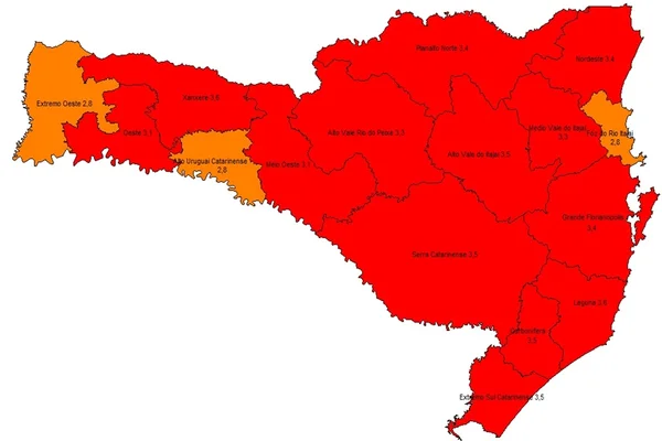 Covid-19: SC tem aumento de 330% no número de regiões gravíssimas