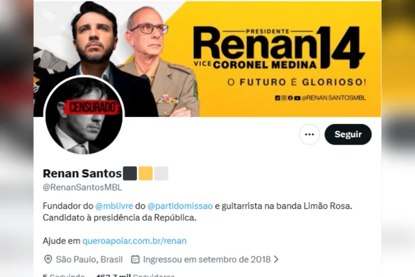 “Censurado”: Renan troca foto nas redes sociais após decisão de Toffoli - destaque galeria