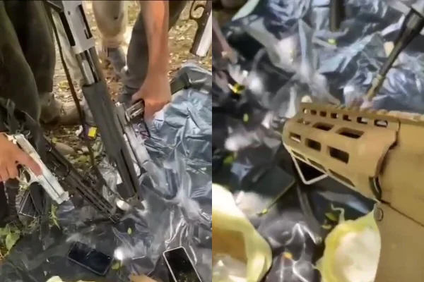 Duas fotos, uma ao lado da outra, de armas empunhadas - Metrópoles