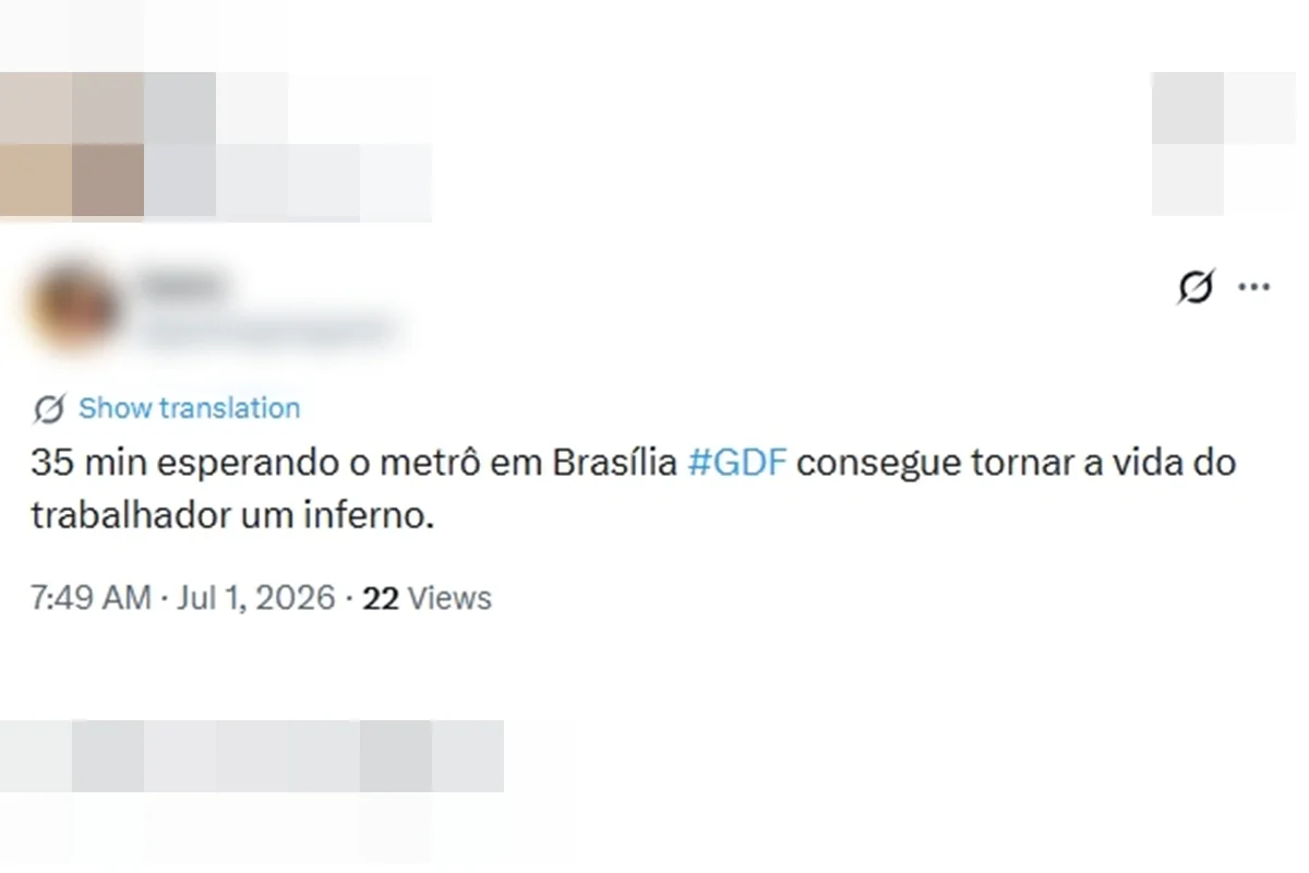 “Um inferno”: passageiros relatam atrasos e trens parados no Metrô-DF - imagem 3 “Um inferno”: passageiros relatam atrasos e trens parados no Metrô-DF - imagem 3