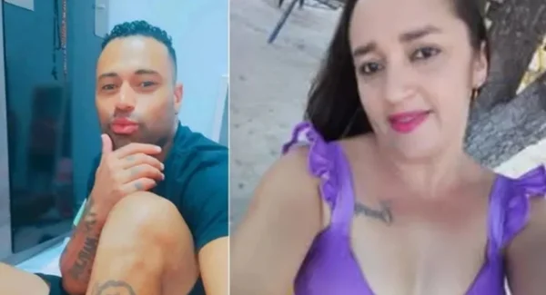 Homem e mulher tirando selfie