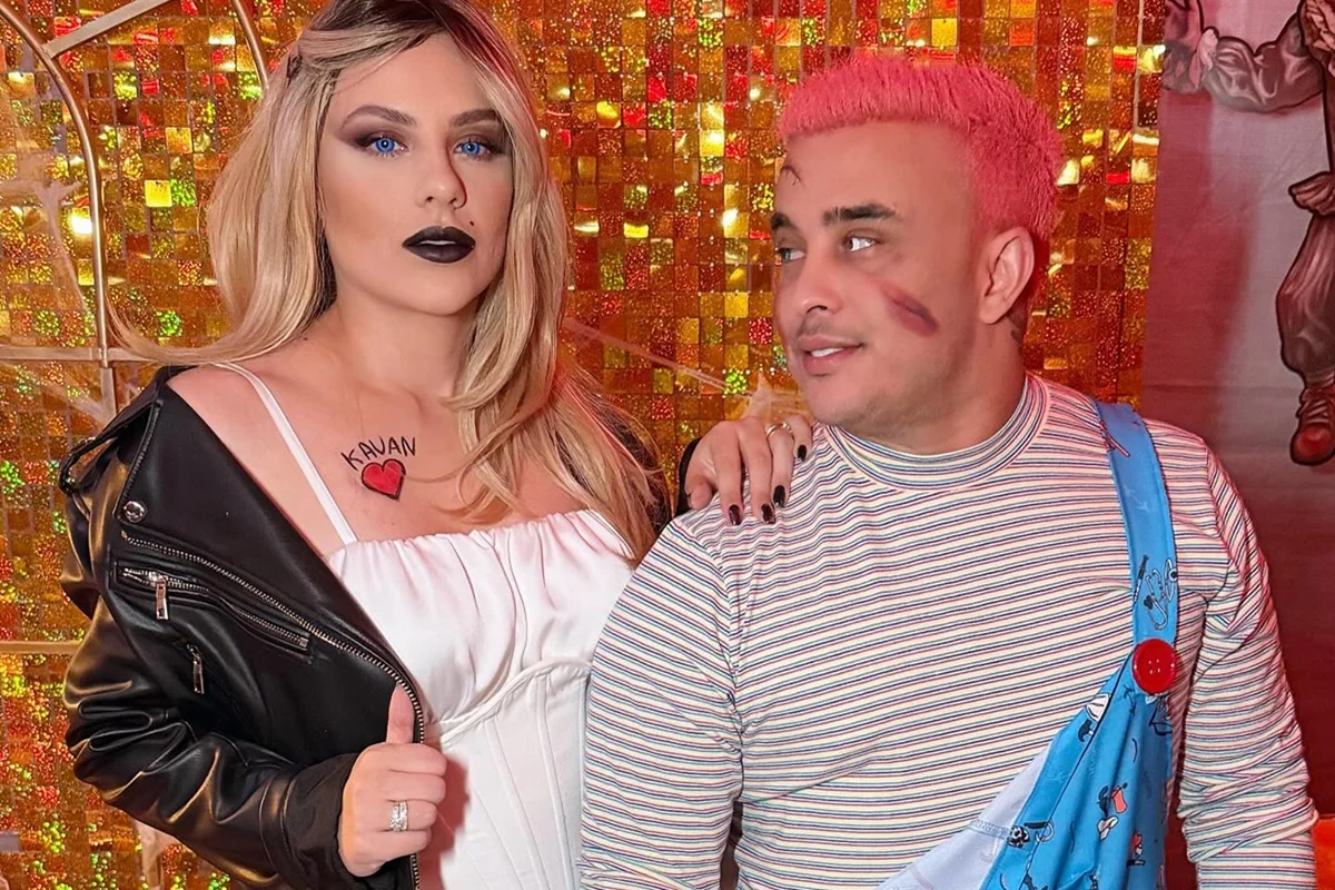 Kauan, dupla de Matheus, e Sarah Biancolini usam fantasia combinando Kauan, dupla de Matheus, e Sarah Biancolini usam fantasia combinando