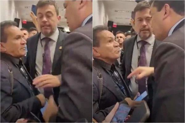 Foto colorida do deputado Gilvan da Federal empurrando homem na Câmara dos Deputados - Metrópoles