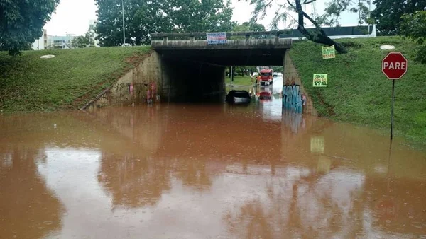Tesourinha alagada e galhos na W3. Chuva causa estragos no DF