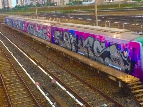 Trens estacionados na Estação Central do metrô são alvos de pichadores