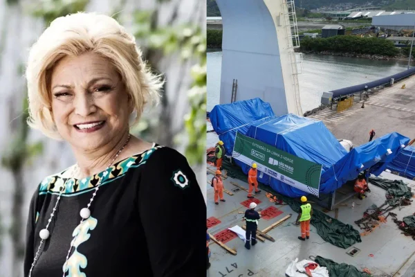 Imagem colorida mostra "tatuzão" usado para obras no metrô e homenagem a Hebe Camargo. Metrópoles