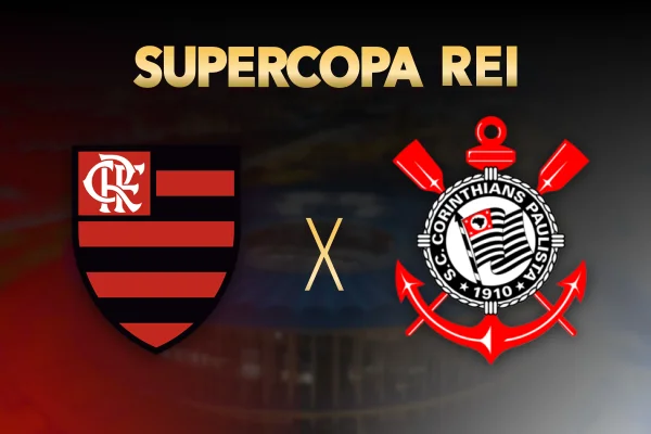 Imagem com os escudos de Flamengo e Corinthians que vão decidir a Supercopa Rei - Metrópoles
