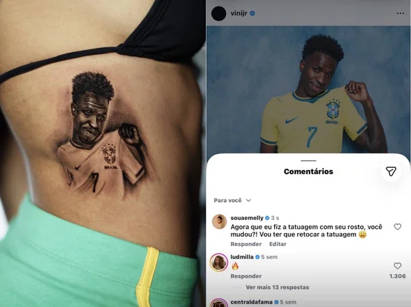 Após mudança de Vini Jr, influencer “protesta”: “Retocar a tatuagem” - destaque galeria Após mudança de Vini Jr, influencer “protesta”: “Retocar a tatuagem” - destaque galeria
