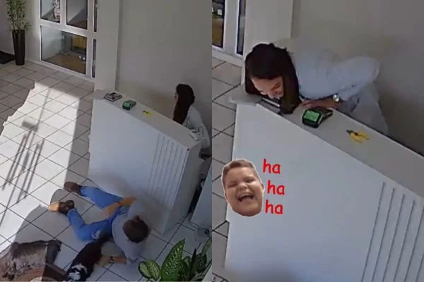 montagem colorida prints de homem tropeçando em petshop