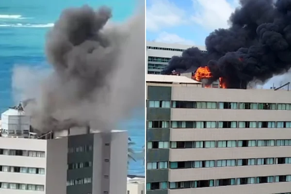 Incêndio atinge cobertura do hotel Ritz Suítes, na orla de Maceió