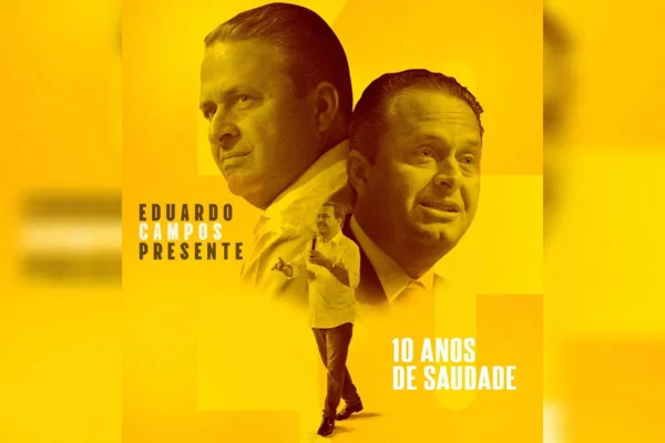 Imagem em amarelo de homenagem de João Campos ao pai, Eduardo Campos - Metrópoles