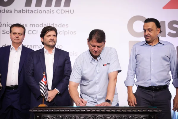 Tarcísio de Freitas, Felício Ramuth, André do Prado e Gilberto Kassab, em SP