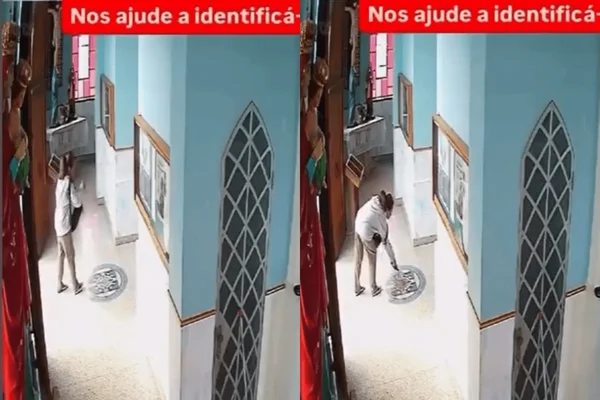 O episódio ocorreu na Igreja Matríz da cidade. A mulher joga os dejetos em cima de uma cruz, na entrada do local, e foge correndo em seguida