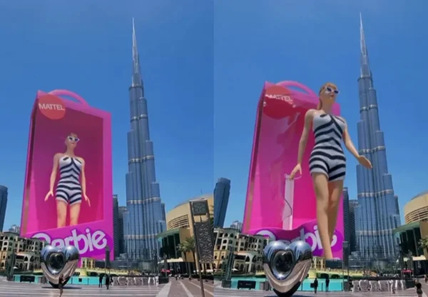 Barbie Gigante criada por CGI passeando pelas ruas Dubai