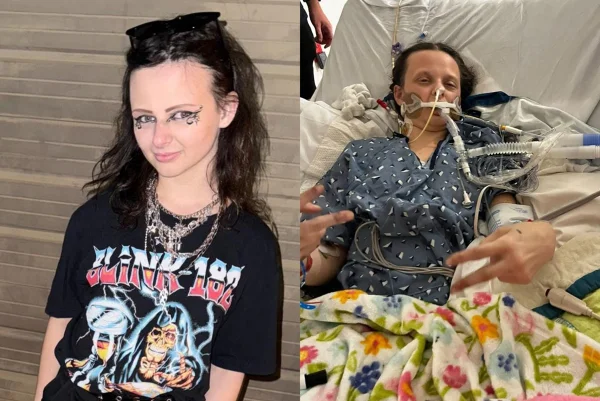 Foto da jovem Trinity Peterson-Mayes. Ela teve dois cânceres quando jovem e agora desenvolveu botulismo. Metrópoles