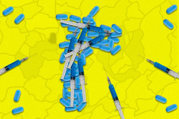 Arte com fotos de agulhas de vacina de hepatite A e PrEP - Metrópoles