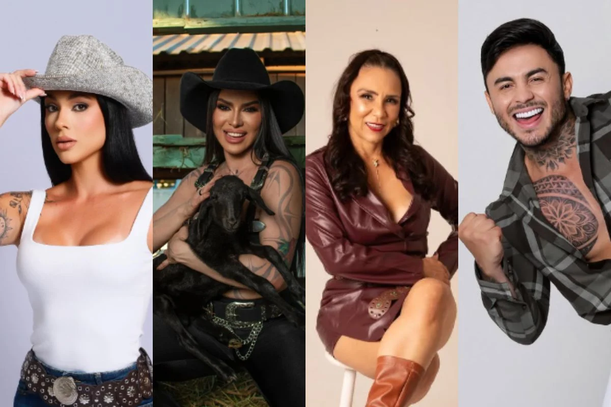 Montagem com fotos de Rayane, Tàmires, Yoná e Wallas, participantes de A Fazenda 17
