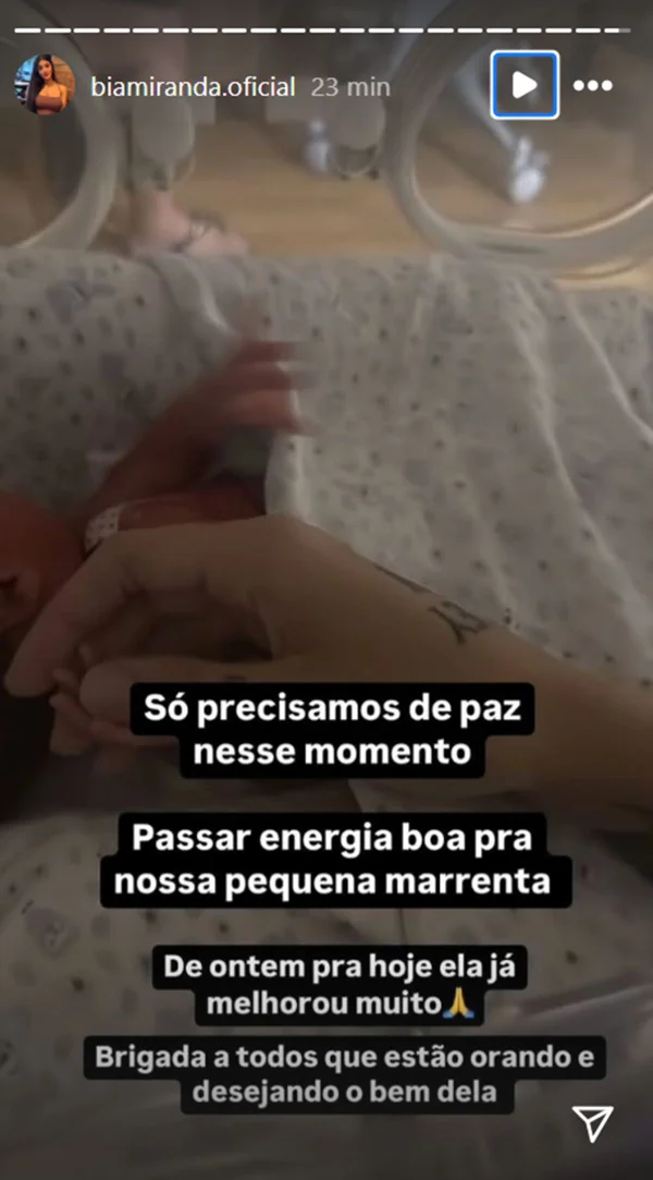 Bia Miranda atualiza quadro de saúde da filha: “Tiraram os fios” - destaque galeria