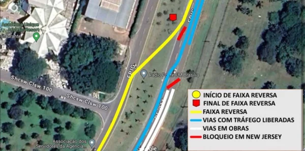 Imagem colorida de sentidos da Estrada Parque Industrias Gráficas - Metrópoles
