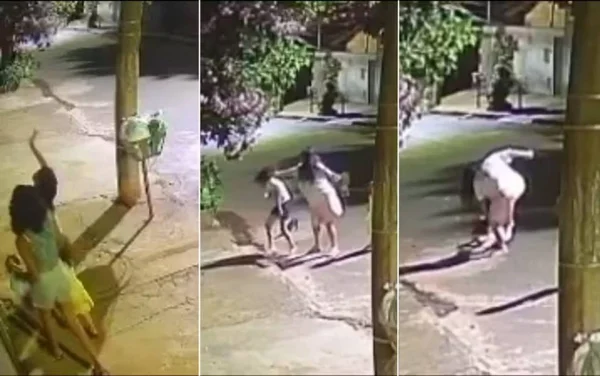 imagem colorida mulher agride criança apos tocar campainha goias