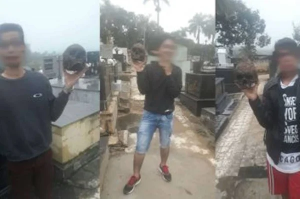 Jovens são apreendidos por tirar selfie com crânio em cemitério