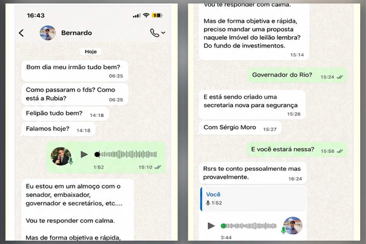 Mensagens trocadas entre um dos empresários investigados e Bernardo Bell Mensagens trocadas entre um dos empresários investigados e Bernardo Bell