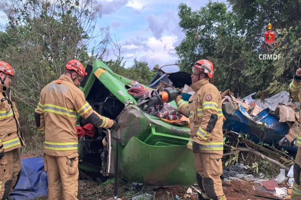 Caminhão de mudança tomba no Jardim Botânico e motorista fica preso às ferragens - destaque galeria