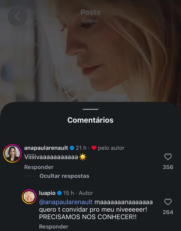 Luana Piovani demonstra desejo de se aproximar de Ana Paula Renault - destaque galeria Luana Piovani demonstra desejo de se aproximar de Ana Paula Renault - destaque galeria