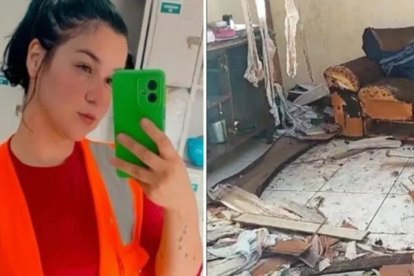 À esquerda, Eliziane Martins de Oliveira. À direita a casa após a explosão