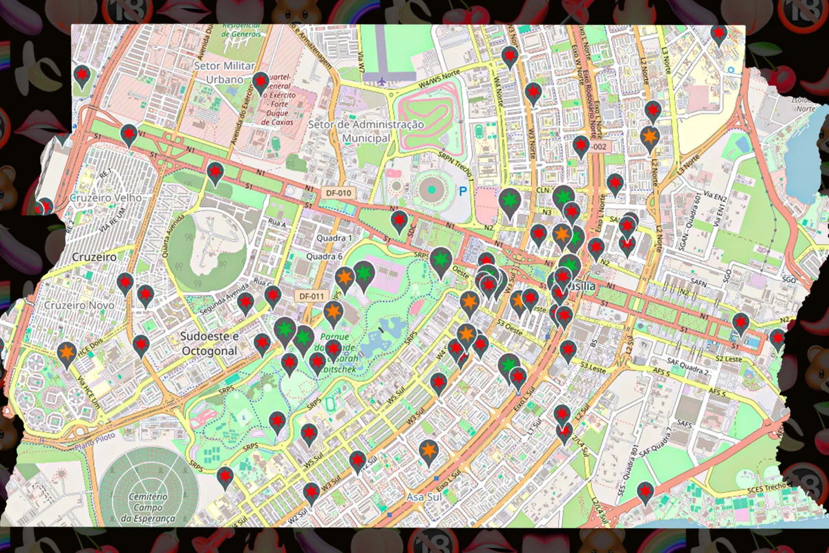 “Rua do Chupa-Chupa” e “Quenga Passiva” revelam: Mapa detalha 432 pontos de pegação gay no DF, da periferia ao poder