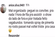 Print dos comentários sobre o show de Thiaguinho em Osasco