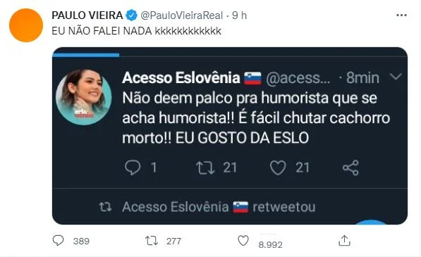 Paulo Vieira é atacado na web após piada com Eslovênia Paulo Vieira é atacado na web após piada com Eslovênia