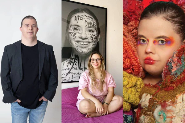 Montagem com fotos coloridas de artistas com Síndrome de Down - Metrópoles