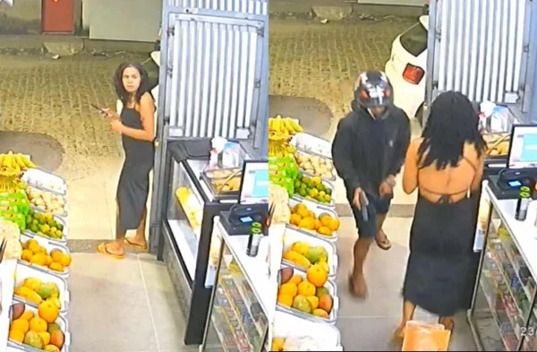 Imagem colorida de homem e mulher em mercearia
