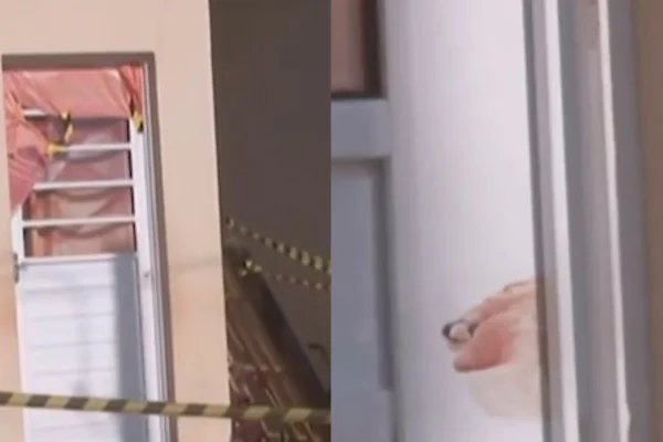 Porta da casa em que homem matou esposa e irmã em Boa Esperança do Sul. - Metrópoles