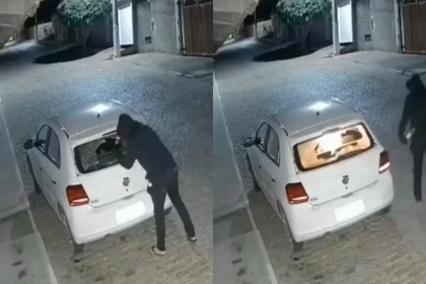 Imagem colorida de homem tacando fogo no carro do prefeito - Metrópoles