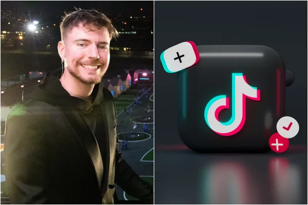 Montagem do youtuber Mr. Beast e a logo do TikTok