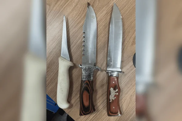 Imagem colorida de três facas utilizadas pelo filho para ameaçar a mãe de morte - Metrópoles