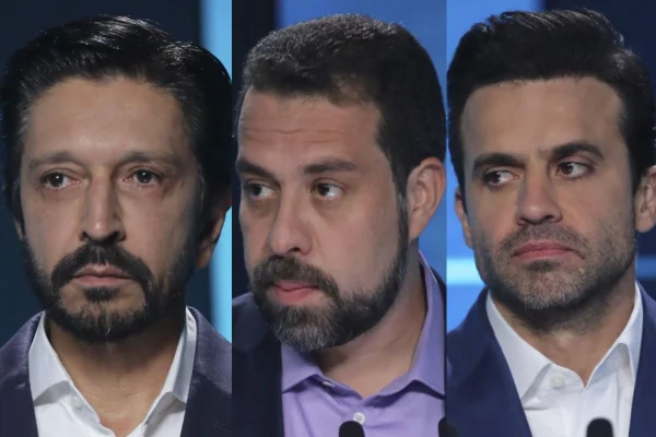 Montagem mostra, de perfil, Ricardo Nunes, Guilherme Boulos e Pablo Marçal - Metrópoles