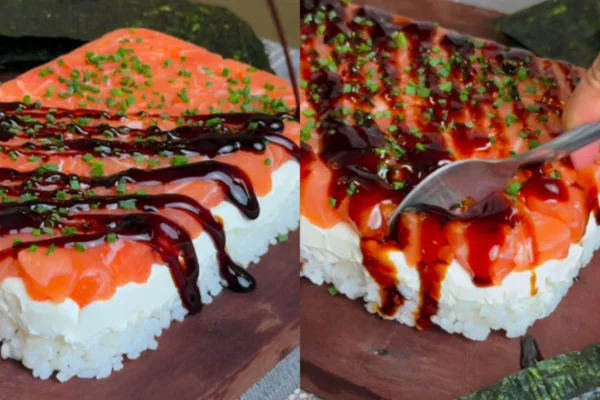 Sushi feito na travessa
