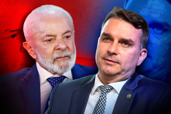 Imagem colorida mostra Lula e Flávio - Metrópoles