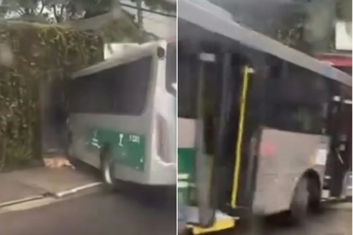 Seis pessoas ficam feridas após ônibus invadir calçada e bater em muro