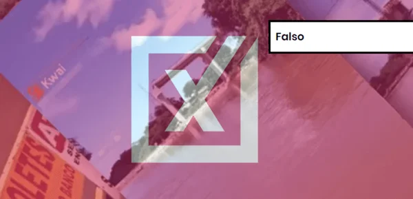Captura de tela de vídeo no Kwai com etiqueta rosa de conteúdo falso