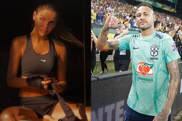 foto colorida de mulher vestida de roupa de luta e foto de neymar com uniforme do brasil - metrópoles