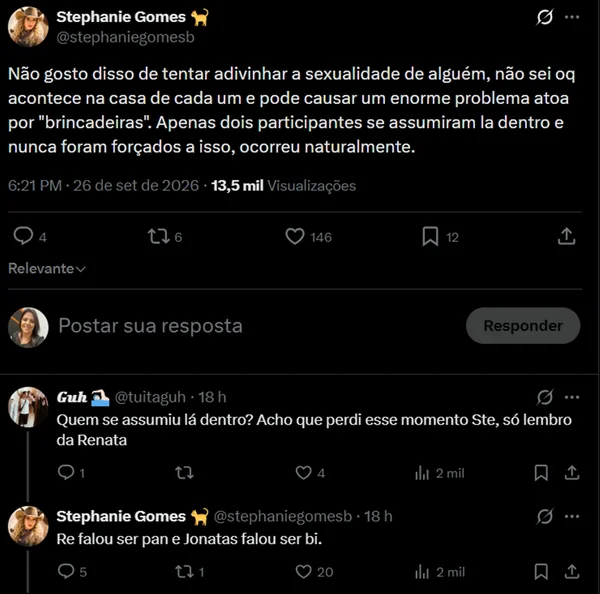 Stephanie Gomes diz que Jonatas Faro se assumiu bissexual em A Fazenda - destaque galeria
