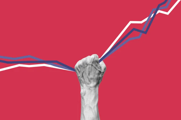 Imagem de uma mão segurando linhas que traçam prognósticos econômicos - Metrópoles
