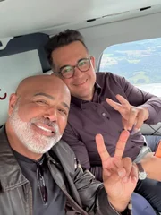 Rick Sollo e Bruno Avelar antes da queda de helicóptero em Santa Catarina Rick Sollo e Bruno Avelar antes da queda de helicóptero em Santa Catarina