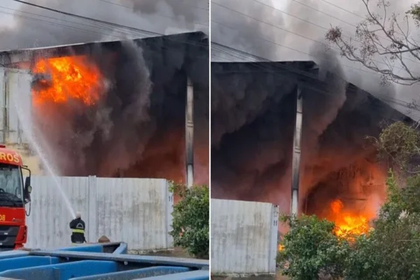 Imagem colorida, incêndio próximo ao aeroporto de SC- Metrópoles