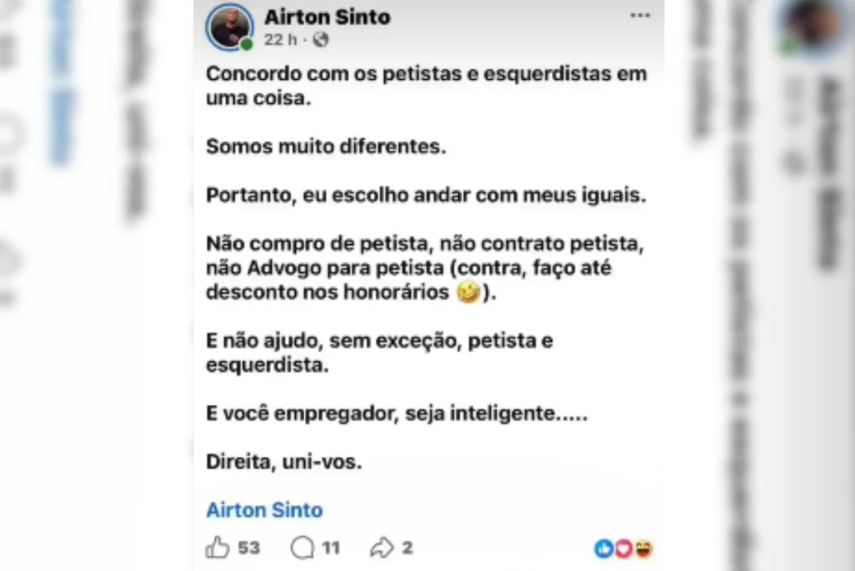 Secretário pede exoneração após posts sobre demissão de eleitores de Lula - imagem 4 Secretário pede exoneração após posts sobre demissão de eleitores de Lula - imagem 4